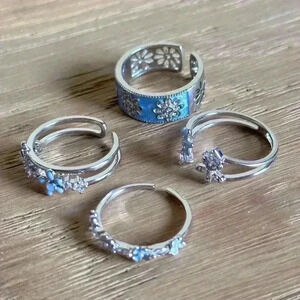 Loslie Blue Butterfly & Flower Sea Open Ring Set